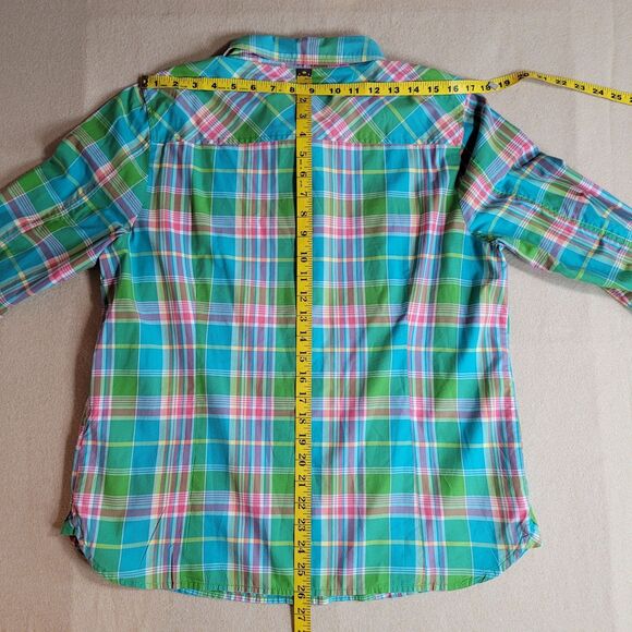 Tommy Hilfiger Top Womens XL MultiPlaid Roll Tab Sleeve Button Up Shirt Classic - Picture 7 of 11